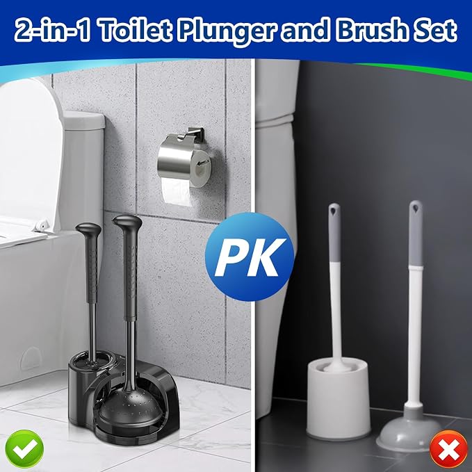Toilet Brush and Plunger Set: 2-in-1 Heavy Duty Toilet Plunger and Bowl Brush - Image 2