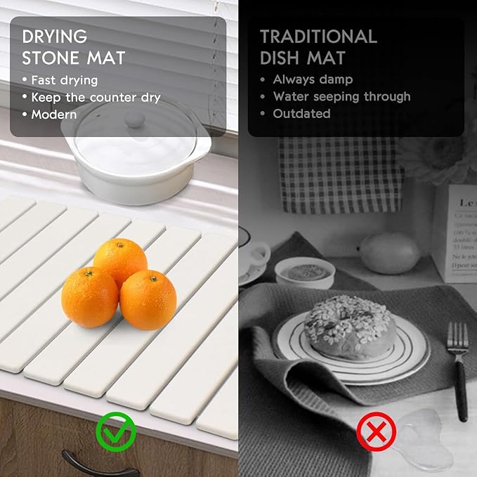 Large Stone Dish Drying Mats for Kitchen Counter, Quick Drying Collapsible Dish - Image 6
