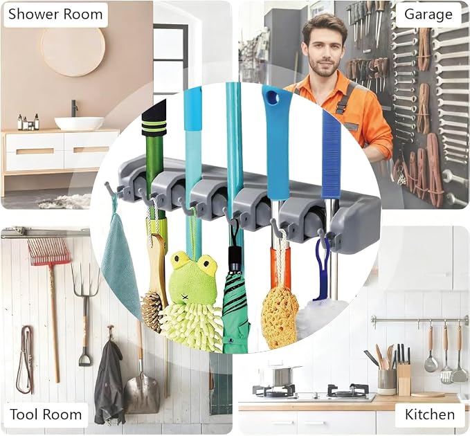 PP Plastic Multi-Function Broom & Mop Wall Mount Holder - Image 3