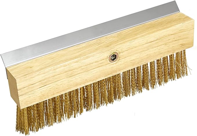 Wood Brush Head with Steel Scraper 9.6 Inch Pizza Oven Brush Brass Bristles by SHANGPEIXUAN
