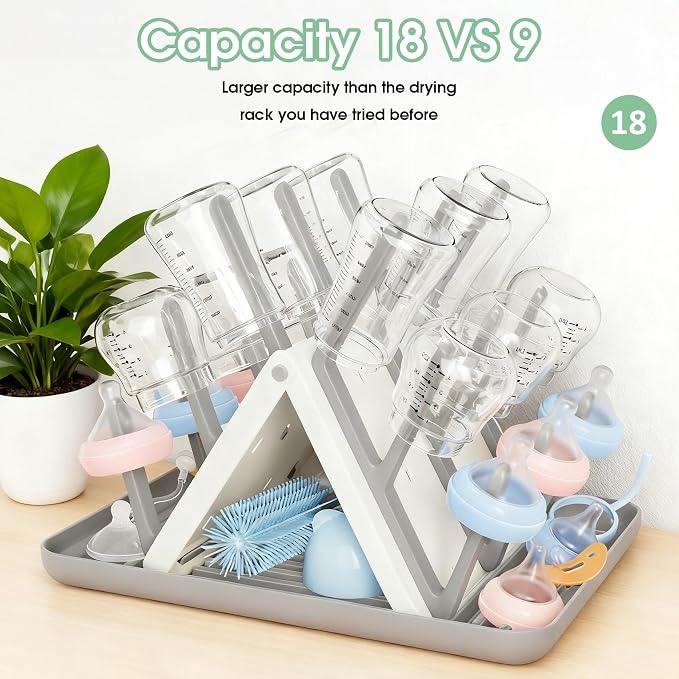 Large Baby Bottle Drying Rack, Space Saving 18 Hooks Slope Travel Bottle Dryer - Image 6
