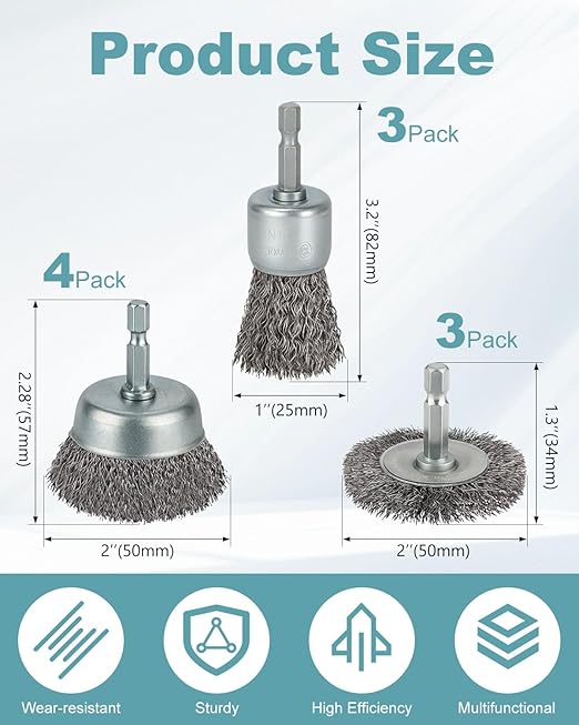 10 Pcs Wire Brush for Drill, Coarse Carbon Steel Crimping Wire Wheel Brush - Image 2