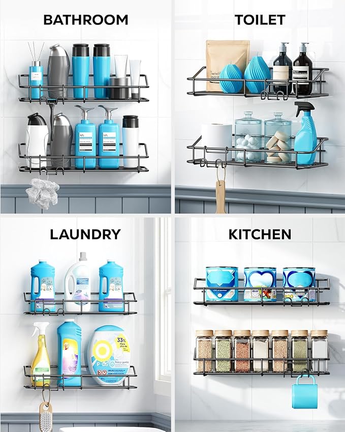 Nieifi Shower Caddy Shelf with Hooks Storage Rack Organizer Adhesive Stainless - Image 9