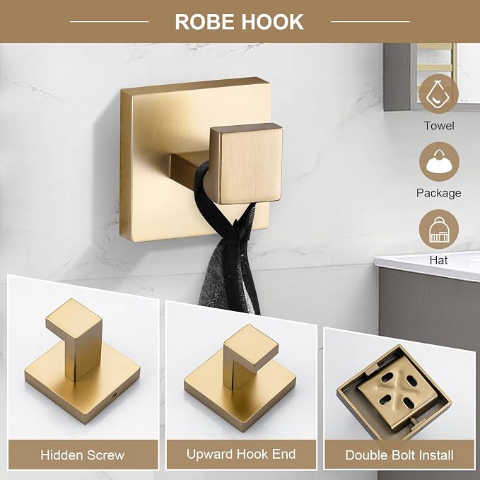 TQKAG 6-Piece Bathroom Towel Bar Sets Brushed Gold 23.6 inch Towel Bar - Image 3