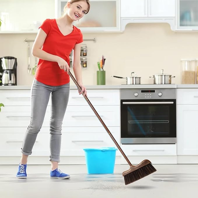 Wood Broom with Long Handle Soft Bristle Sweeper Broom Indoor Hand Brooms - Image 4