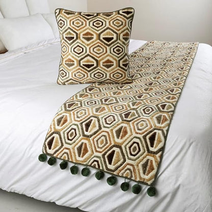 The HomeCentric Beige Bed Runner Without Pillow Cover, Full Size 68"x18" Decorative Bed Runner, Beige Velvet Bed Scarf in Quilted - Hex Element