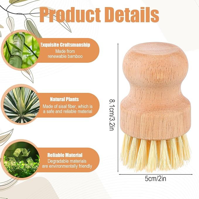 12 Packs Bamboo Scrub Brush for Dishes, Wooden Dish Scrubber for Pots, Pans & - Image 5