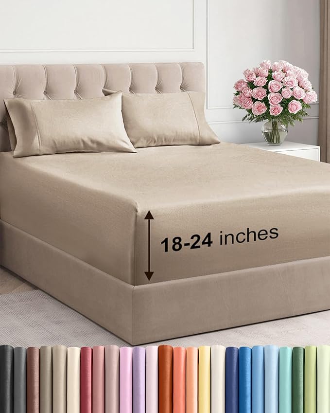 Extra Deep Pocket King Sheets - 4 Piece Breathable & Cooling Bed Sheets - Hotel Luxury Bed Sheet Set - Soft, Wrinkle Free & Comfy - Easily Fits Extra Deep Mattresses - Deep Pocket Cream Sheets Set