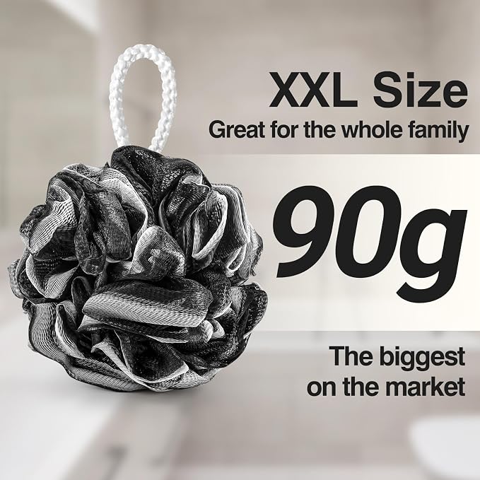 XXL 90g Charcoal Shower Loofah 3 Pack by Tilcare - Image 2