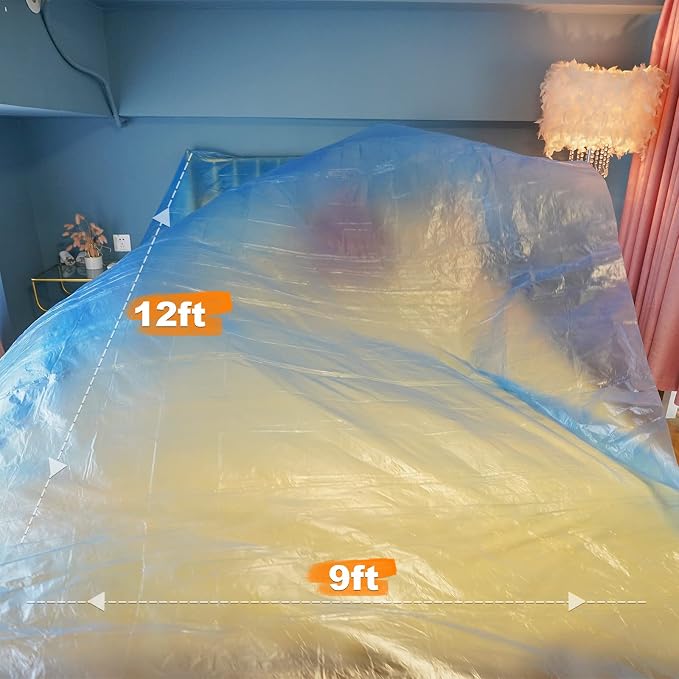 10 Piece Blue Painter Plastic Drop Cloths Sheet, Waterproof Anti-dust Furniture - Image 4