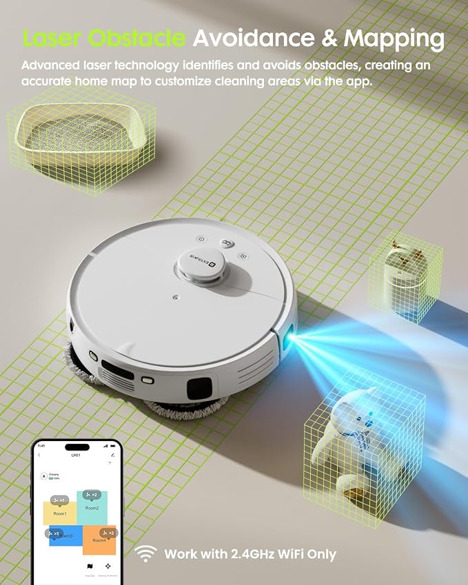 V5 Robot Vacuum and Mop, 8500Pa Suction, Laser Navigation, Self-Emptying - Image 4