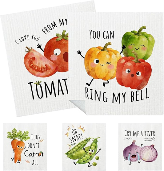 5 Pack Mixed Vegetable Swedish Kitchen Dishcloths Dish Towels, Colorful by HEIFAM