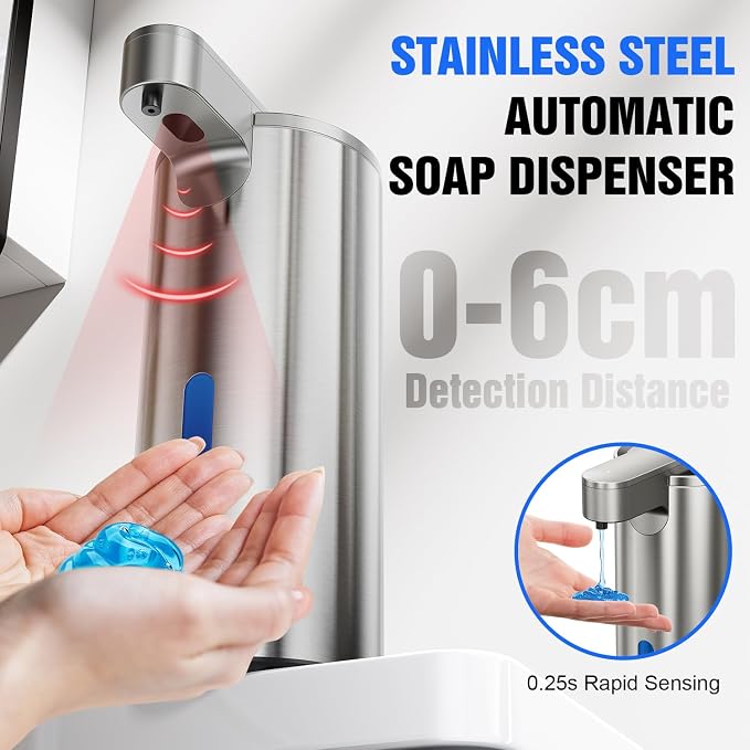 Automatic Soap Dispenser Touchless, Stainless Steel 11.5 oz 3 Levels Adjustable - Image 4