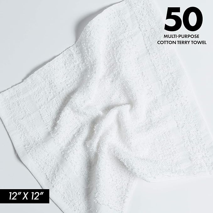 100% Cotton Terry Towels Cleaning Cloths Pack of 50 White Cotton Terry Cloth - Image 2