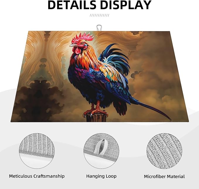 Rooster Dish Drying Mat Highly Absorbent Double-Sided Microfiber - Image 5