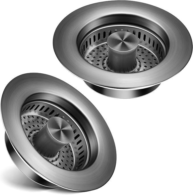Kitchen Sink Drain Strainer 2 Pack, 304 Stainless Steel Pop Up Sink Stopper by TGOSOMT%C2%AE
