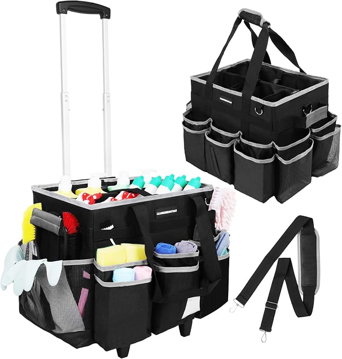 Large Rolling Cleaning Caddy Bag, Cleaning Caddy by LIANGSHENGYUAN