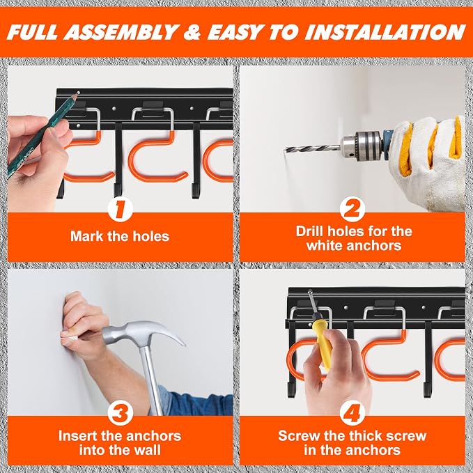 17'' All Metal Garden Tool Organizer Adjustable Garage Tool Organizer Wall - Image 5