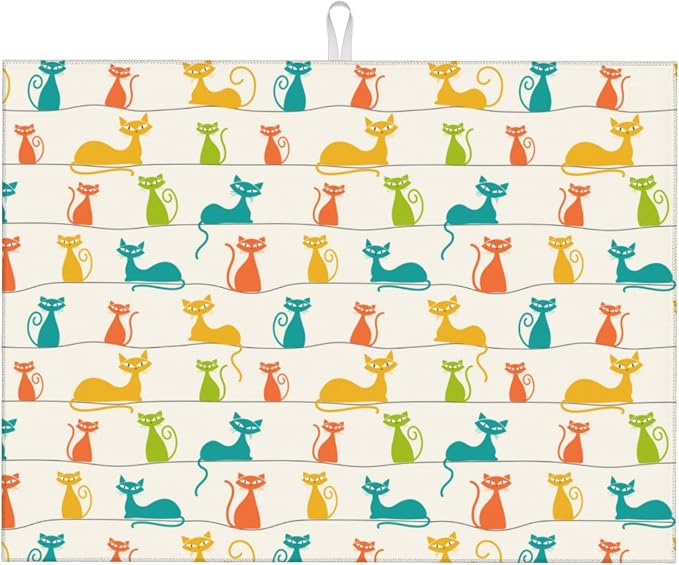 Mid Century Modern Cats Dish Drying Mat by Unknown