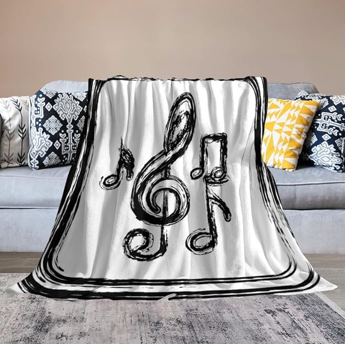 Music Blanket Black Abstract Graffiti Music Note Art Printed Soft Cozy Lightweight Throw Blanket for Kids Girls Boys Women Men Bedroom Living Room Dorm Chair Sofa Travel 40x50in