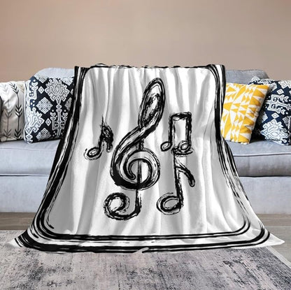 Music Blanket Black Abstract Graffiti Music Note Art Printed Soft Cozy Lightweight Throw Blanket for Kids Girls Boys Women Men Bedroom Living Room Dorm Chair Sofa Travel 40x50in
