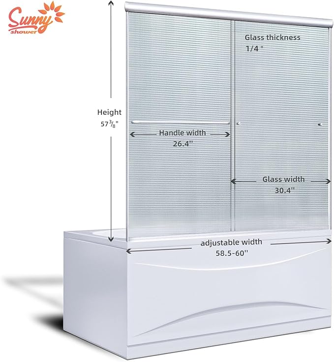 SUNNY SHOWER Double Sliding Shower Door Frosted Glass Shower Enclosure Sliding - Image 3