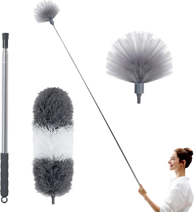 BOOMJOY Microfiber Feather and Cobweb Duster Set, Bendable Head and 100 inches by BOOMJOY