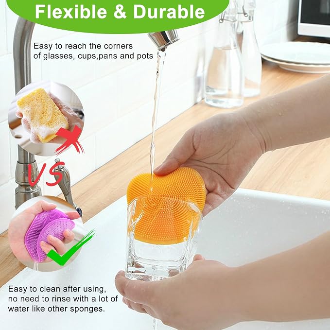 Silicone Dish Scrubber, 12 Pack Silicone Sponge Dish Brush Food Grade BPA Free - Image 4