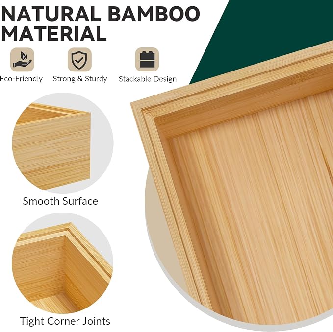 Bamboo Kitchen Drawer Organizer, Stackable Utensil Holder Silverware Organizer - Image 5