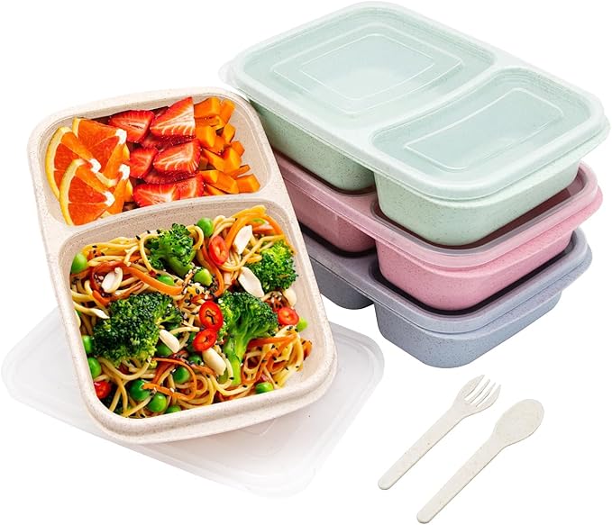 4 pack Bento Lunch Box, 2 Compartments Meal-Prep Containers by Luriseminger