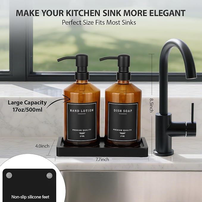 Amber Glass Soap Dispenser, Bathroom Hand Soap Dispensers - Image 2