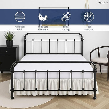 KRISHNA Ruffled Bed Skirt with Split Corners King, 100% Microfiber Hotel Quality, 10 Inch Drop Dust Ruffle Gathered Bedskirt with Platform, 78" x 80", Ivory