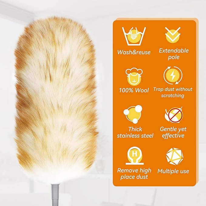 Lambswool Duster with Extension Pole up to 88.58 in, Natural Feather Dusters - Image 4