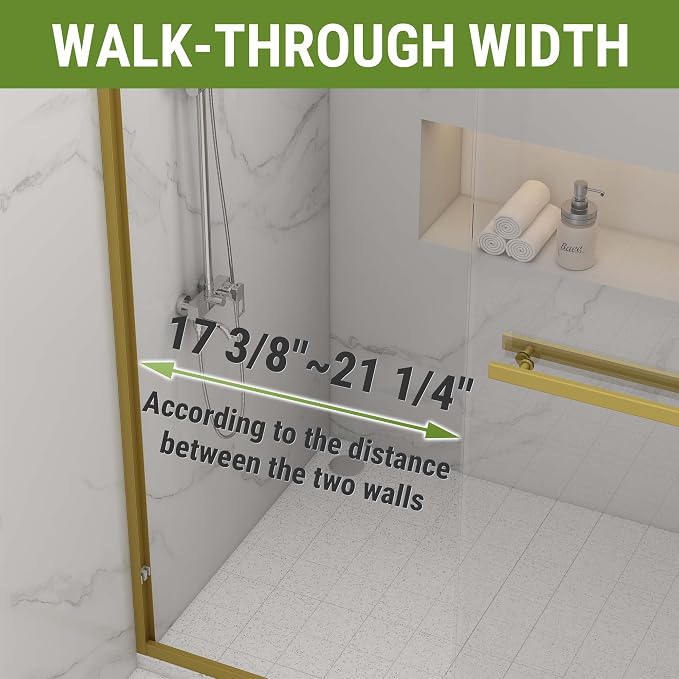 Shower Door 44-48" W * 72" H, Brushed Gold Double Sliding Shower Door - Image 3