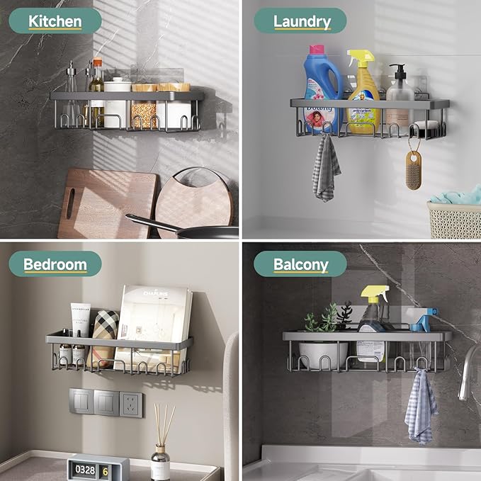 Veken Adhesive Shower Caddy 5-Pack, Heavy Weight Bearing, Large Wall Mounted - Image 4