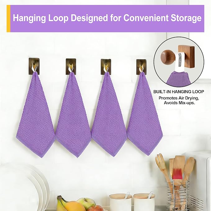 HOMERHYME Microfiber Cleaning Cloth, 12 Pack Purple Cleaning Rags, Reusable - Image 3
