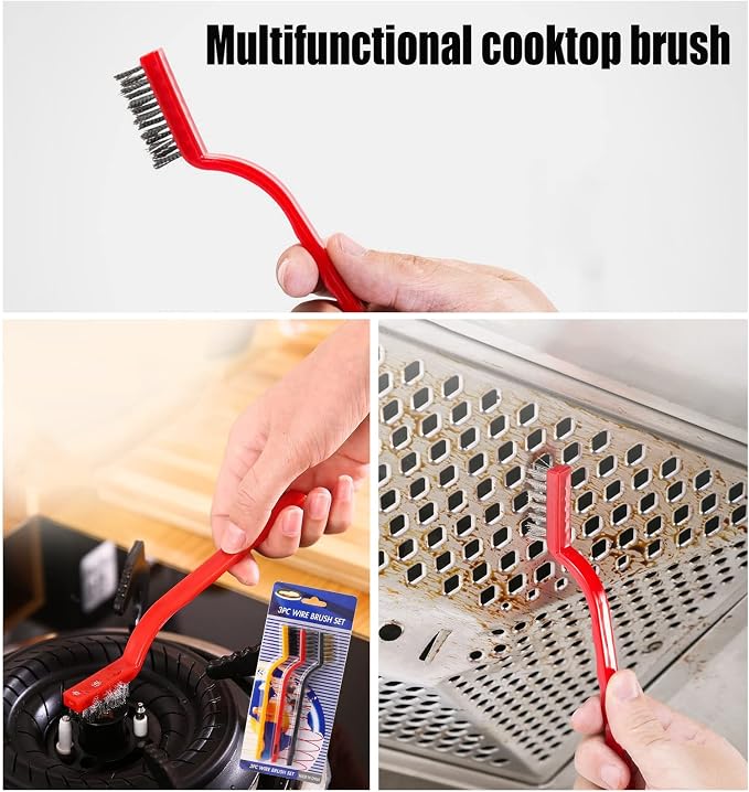 5Pcs Kitchen Stove Cleaning Brush + Scraper Tool Set, Stainless Steel and Nylon - Image 4