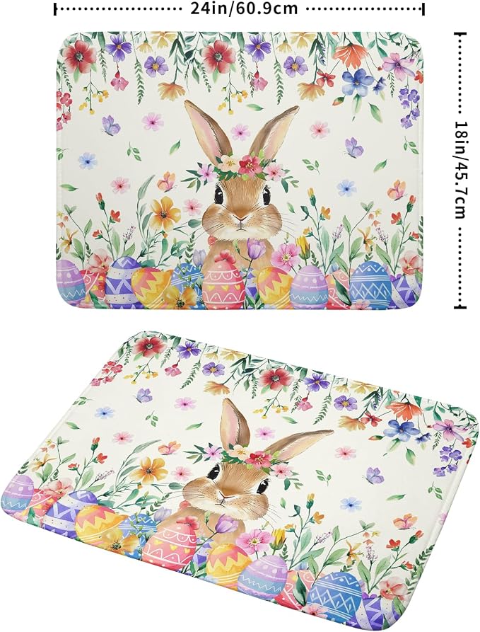 Giwawa Easter Rabbit Dish Drying Mat Spring Flower Dish Drainer Rack Mats 18x24 - Image 2
