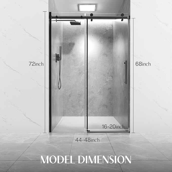 Frameless Sliding Shower Door 44-48" W x 72" H, 5/16" Heavy Duty Tempered Glass - Image 8