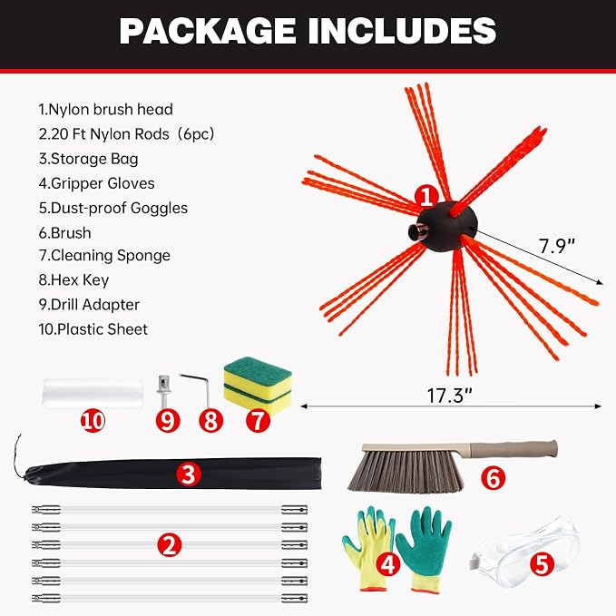 20 Feet Chimney Sweep Kit, Chrome Button Locking System, Chimney Cleaning Kit - Image 6