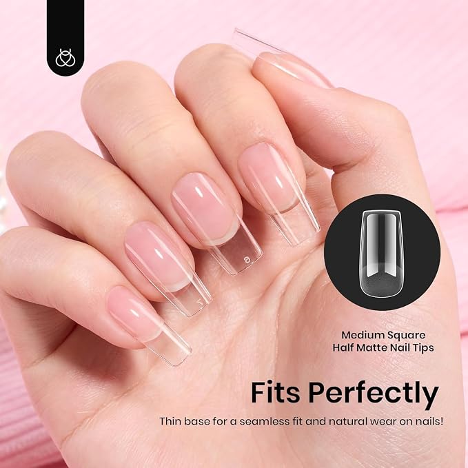 Beetles Gel Nail Tips Etch-X, Square Medium, Pre-Etched Half Matte Soft Acrylic - Image 6