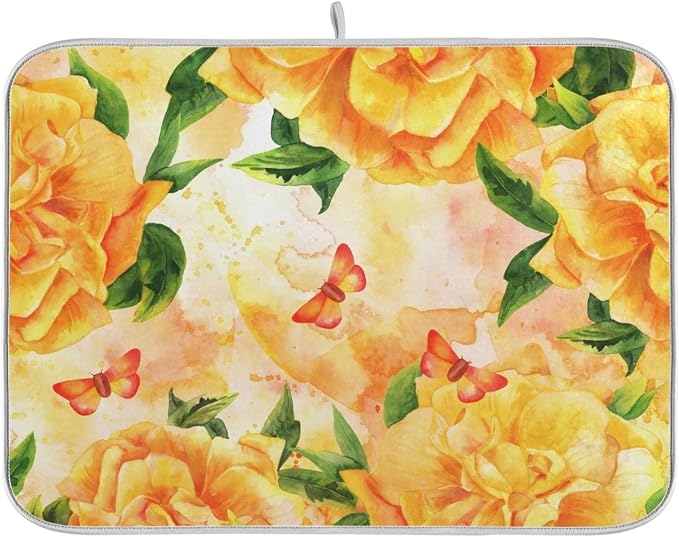 Tarity Watercolor Yellow Rose Dish Drying Mat by Unknown