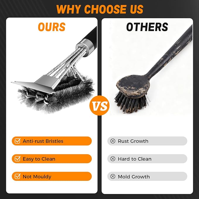 18'' BBQ Grill Cleaning Brush Scraper, 3 in 1 Barbecue Woven Wire Brush - Image 4