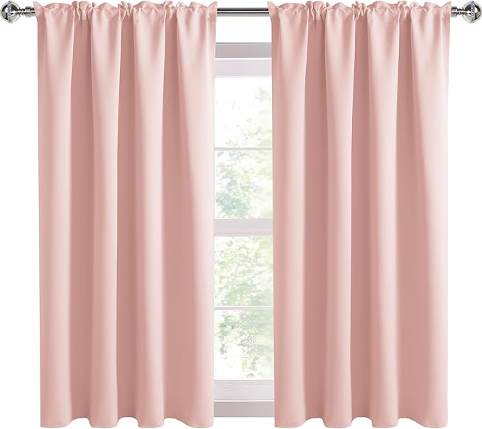 DWCN Blackout Curtains – Thermal Insulated, Energy Saving & Noise Reducing Bedroom and Living Room Curtains, Blush Pink, W 42x L 54 Inch, Set of 2 Rod Pocket Curtain Panels