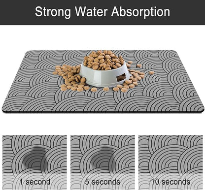Dog Food Mat for Floors, Absorbent and Quick-Drying Pet Cat Food Mat,Anti-Fouling and Easy-to-Clean Pet Feeding Mat,Dog Bowl Mats for Messy Drinking Water Bowls.17x32inch Boho Style