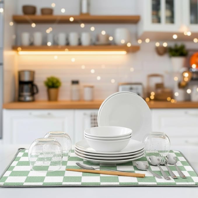 Zonon Green Checkered Dish Drying Mat - Image 2