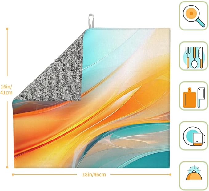 Teal Orange Geometric Wave Dish Drying Mat - Image 7