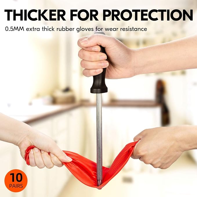 Vgo... 10-Pairs Reusable Household Gloves, Long Sleeve, Thick Latex - Image 2