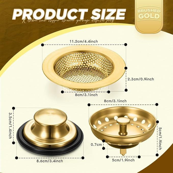 Mudder 3 Pcs Kitchen Sink Drain Strainer and Stopper Stainless Steel Garbage - Image 2