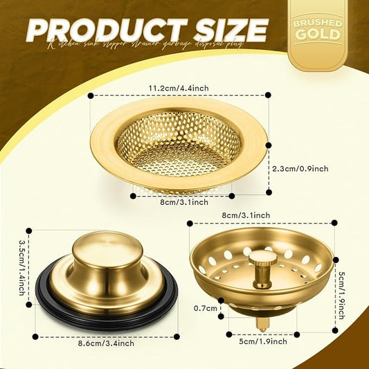 Mudder 3 Pcs Kitchen Sink Drain Strainer and Stopper Stainless Steel Garbage - Image 2
